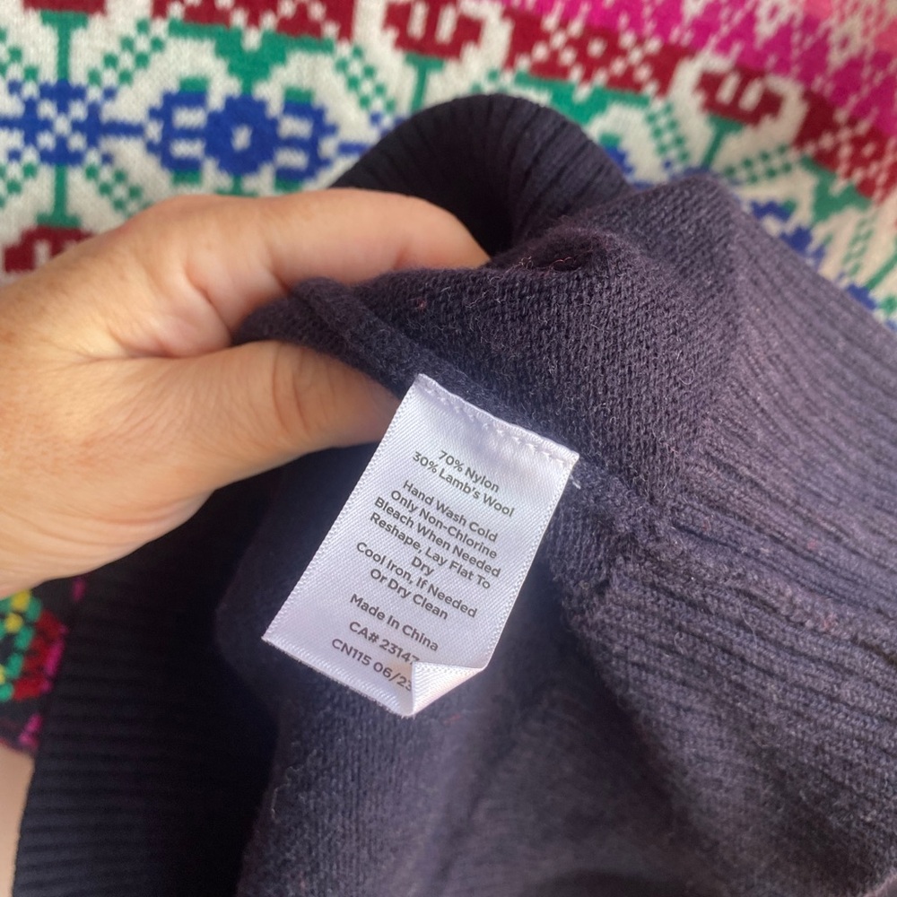 Talbots Navy Multicolor Patterned Turtleneck Swea… - image 4